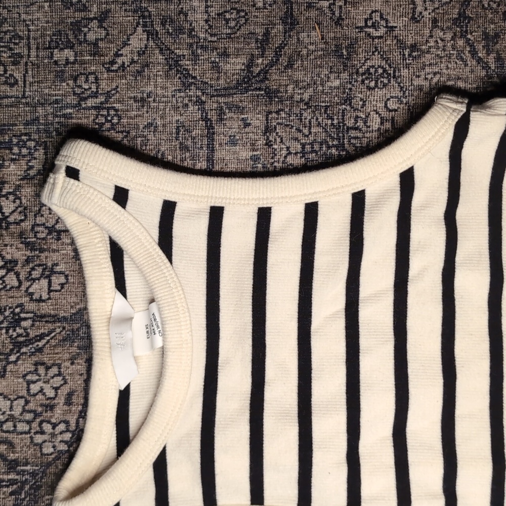 H&M Cream and Black Striped Ribbed Crop Tank